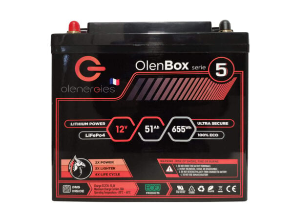 oe kb 0005 012v s1215 v01.0b01.002 France Battery OlenBox LFP Lithium Battery 12V 51Ah The specialist in lithium batteries and electrical equipments